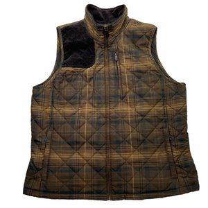 Lauren Ralph Lauren Shooting Vest Womens 1X Brown Plaid Corduroy Trim Quilted